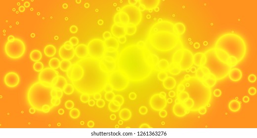 Bright juicy very beautiful bubbles on an orange background. Air bubbles in orange juice. Vector