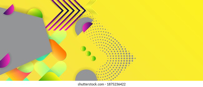 Bright juicy yellow trending color 2021 colors background with geometric elements, lines and dots for text, universal design, banner concept