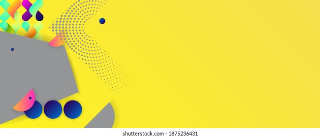 Bright juicy yellow trending color 2021 colors background with geometric elements, lines and dots for text, universal design, banner concept