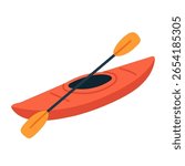 Bright kayak with paddle represents kayaking thrill, where kayak symbolizes water freedom