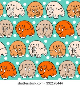 Bright kids seamless pattern with picture of a cartoon elephants. Vector illustration.