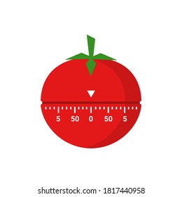 Bright kitchen timer, icon isolated on white background. Pomodoro device for efficiency, productivity and deadline. Flat design. Vector illustration.