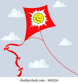 A bright kite flying against a summer sky