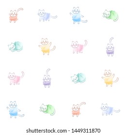 bright kittens, watercolor pattern, international cat day