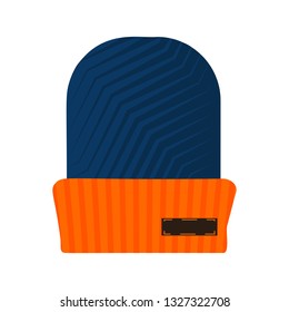 Bright knitted hat illustration. Warm clothing, winter, cold time. Fashion concept. Vector illustration can be used for topics like shopping, wardrobe, winter