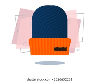 Bright knitted hat illustration. Warm clothing, winter, cold time. Fashion concept. Vector illustration can be used for topics like shopping, wardrobe, winter