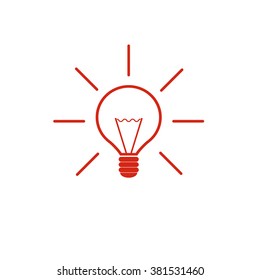 Bright lamp bulb. Vector icon red
