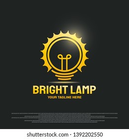 Bright lamp logo design with bulb and gear concept. technology icon.illustration element vector