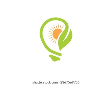 bright lamp white leaf logo vector. creative nature energy symbol icon.
