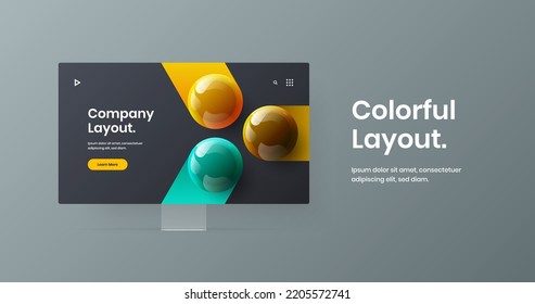 Bright landing page design vector illustration. Modern desktop mockup site screen template.