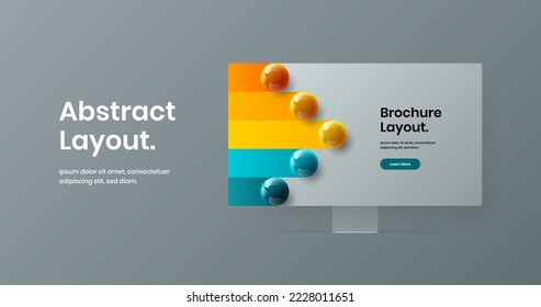 Bright landing page vector design layout. Clean monitor mockup site screen illustration.