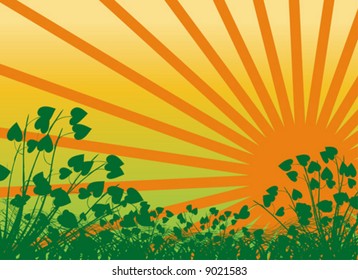Bright landscape with the blinding sun
