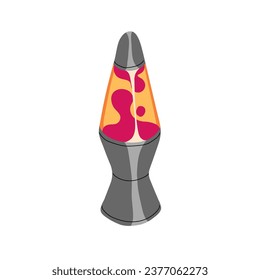 Bright lava lamp sticker. Retro bottle with red liquid bubbles. Vintage light for interior decoration. 80s vibe, 70s style, 90s aesthetics. Flat isolated vector illustration on white background