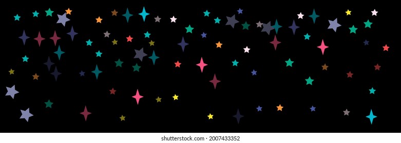 Bright Lavender Stars Grey Night Yellow Chaotic Sky Background. Print Multicolor Vivid Black Colorful Blue Violet Illustration. Green Vibrant Red Pink Pastel Orange Turquoise Stars Pattern.