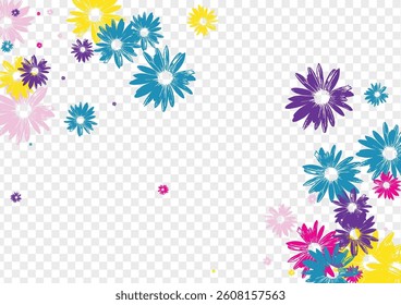 Bright Leaf Background Transparent Vector. Daisy Spring Tile. Violet Plant Young. Handsome Illustration. Simple Colorful Flower.