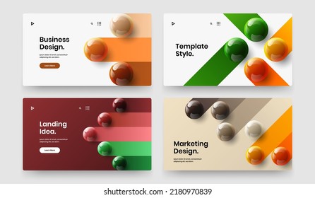 Bright leaflet design vector template bundle. Multicolored realistic spheres presentation layout collection.