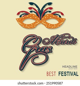 Bright leaflet to the festival Mardi Gras mask and text for design vector