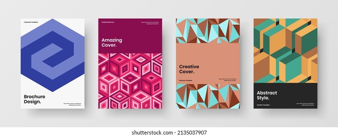 Bright leaflet vector design template composition. Trendy mosaic pattern flyer layout collection.
