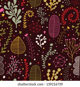 Folletos luminosos sobre papel pintado oscuro. Se puede usar un patrón sin inconvenientes para papeles pintados, rellenos de patrones, fondos de páginas web, texturas superficiales. Maravilloso fondo floral sin fisuras 