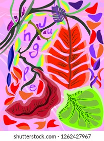 Bright leaves. Fantastic rainforest. Nature