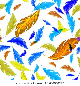 bright leaves or feathers. Seamless pattern hand-drawing with neon leaves.For textiles, packaging, fabrics, wrappers