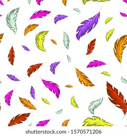bright leaves or feathers. Seamless pattern hand-drawing with neon leaves.For textiles, packaging, fabrics, wrappers