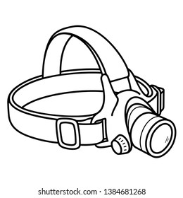 Bright LED headlamp. Vector outline icon isolated on white background.