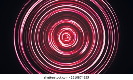 Túnel de LED brilhante. Efeito colorido do movimento radial colorido. Fundo arredondado abstrato. Curvas e esferas coloridas. Anéis e círculos de gradiente multicolorido. Lente. Ilustração vetorial.