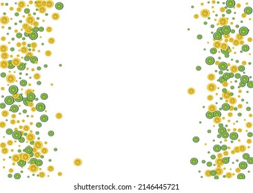 Vector blanco de fondo de limón brillante. Patrón gráfico de cítricos. Green Fly Lime. Decoración Jugosa De Mojito.