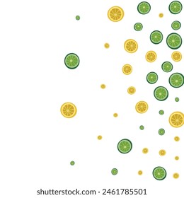 Bright Lemon Background White Vector. Fruit Splash Set. Green Falling Lime. Yellow Nature Decoration.