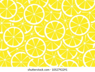 Bright lemon slices vector background. Summer bright tropical fruit pattern. 