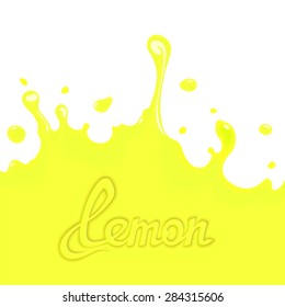Bright lemon splash juice with calligraphy title. Art design elements