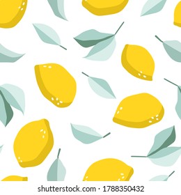 Bright lemons with leaves seamless pattern for paper and design.