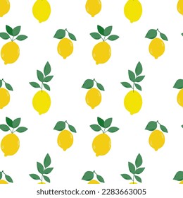 Bright lemons with leaves seamless pattern