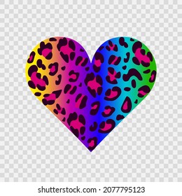  Bright leopard heart on a transparent background. Rainbow colors. Symbol of love. For design of blog ,banner,poster,fashion,card. Transparent background