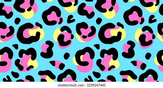 Bright leopard pattern, animal print, vector seamless pattern in the style of doodles, hand drawn