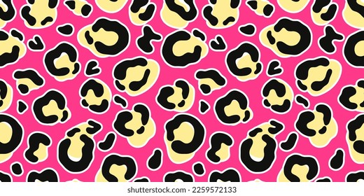 Bright leopard pattern, animal print, vector seamless pattern in the style of doodles, hand draw