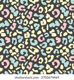 Bright leopard pattern, animal print, vector seamless pattern in the style of doodles, hand drawn