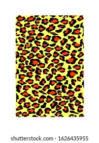 Bright leopard print pattern in black and orange colors on a yellow background. Vector.