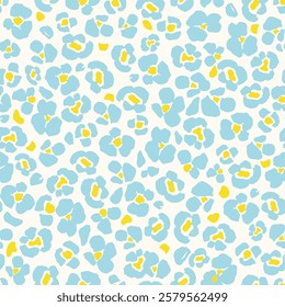 Bright Leopard Skin Texture Pattern Vector. Naive Abstract Flowers, Seamless Animal Skin Pattern. Blue Leopard Camouflage animal. Leopard pattern textile design watercolor animal safari design art