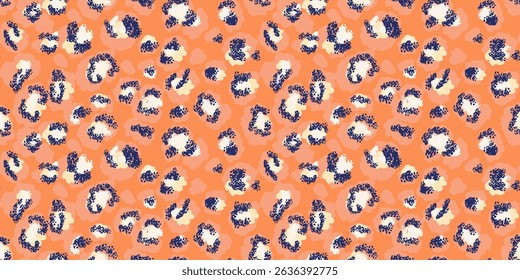 Bright leopard-inspired pattern with abstract spots in orange and white shades on a vibrant orange background. Bold, modern design animal  print perfect for fashion, textiles, digital ar