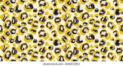 Bright leopard-inspired pattern with abstract spots in yellow and black shades. Bold, modern design animal print perfect for fashion, textiles, digital art, and artistic creative branding projects.