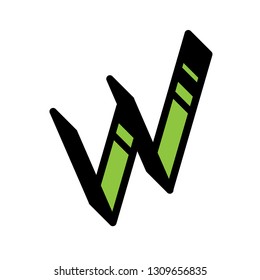 Bright letter W. Vector. Linear, contour letter. Isometry, 3D. Colored flat letter. Logo, company sign. Icon for interior and T-shirt. The symbol is isolated on a white background. Graffiti.