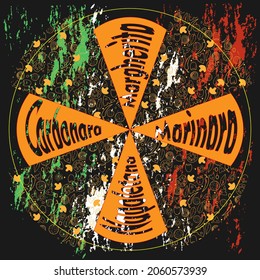 bright lettering pizza logo with pizza silhouette and lettering slice