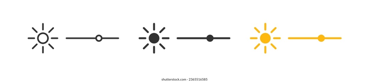 Symbol auf heller Ebene. Bildlichtsymbol. Kontrastmarkierungen. UI-Telefonsymbole. Symbole zur Einstellung der Helligkeit. Schwarz, gelb. Vektor-Einzelzeichen.