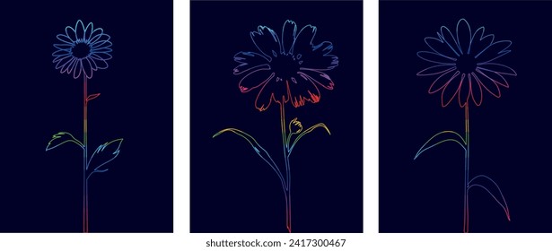 bright LGBT dahlia flowers on a blue background in a frame
