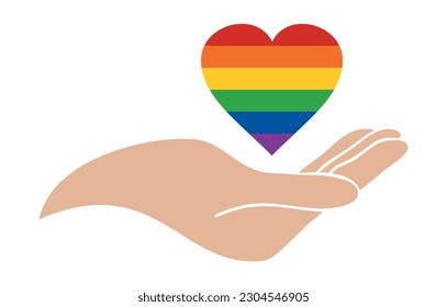 Bright LGBT heart on a graphic hand