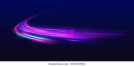 Efecto abstracto de luz brillante, Ilustración vectorial de movimiento de velocidad de neón de forma curva. Velocidad de fondo de concepto de luz.	