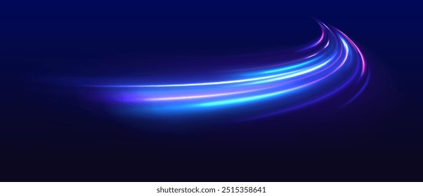 Bright light abstract effect, curve shape neon speed motion vector illustration. Speed of light concept background.	