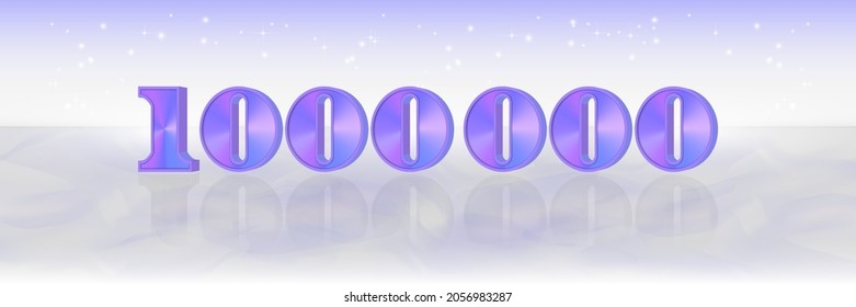 Bright light banner. 3d purple gradient numbers one million with reflection. Muddy wavy background. 1,000,000 followers or a prize